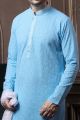 Sky Blue Silk Mens Kurta Pajama (NMK-6049)