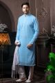 Sky Blue Silk Mens Kurta Pajama (NMK-6049)