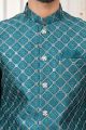 Teal Blue Art Silk Nehru Jacket (NMK-7978)