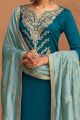 Teal Blue Silk Embroidered Plazzo Suit (NWS-6989)