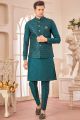 Teal Green Art Silk Nehru Jacket (NMK-8030)