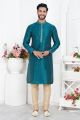 Teal Green Jaquard Silk Brocade Kurta for Men (NMK-7742)