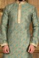 Teal Green Jaquard Silk Brocade Kurta (NMK-3557)