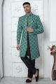 Teal Green Jaquard Silk Indo Western (NMK-7180)