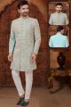 Teal Green Lucknowi Sherwani (NMK-5907)