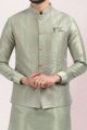 Thread work Art Silk Pista Green Nehru Jacket (NMK-6578)