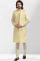 Thread work Art Silk Yellow Nehru Jacket (NMK-6577)