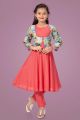 Tomato Red Cotton Silk Girls A Line dress (NFG-248)