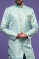 Turquoise Blue Banarasi Jaquard Indo Western (NMK-6997)