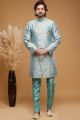 Turquoise Blue Banarasi Jaquard Indo Western (NMK-7032)