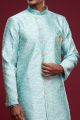 Turquoise Blue Banarasi Jaquard Mens Indo Western (NMK-7027)