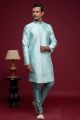 Turquoise Blue Banarasi Jaquard Mens Indo Western (NMK-7027)