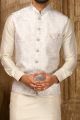 White Jaquard Mens Nehru Jacket (NMK-6353)