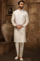 White Jaquard Nehru Jacket (NMK-6351)