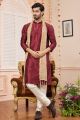 Wine Art Silk Casual Kurta Pajama (NMK-7961)