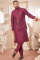 Wine Art Silk Nehru Jacket (NMK-8029)