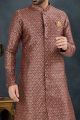 Wine Banarasi Jaquard Indo Western (NMK-7614)