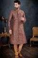 Wine Banarasi Jaquard Indo Western (NMK-7614)