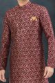 Wine Banarasi Jaquard Indo Western (NMK-7616)