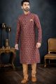 Wine Banarasi Jaquard Indo Western (NMK-7616)