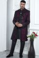 Wine Black Velvet Silk 3 piece Jacket Set (NMK-7869)