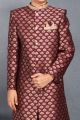 Wine Jaquard Sherwani for Boys (NKK-735)