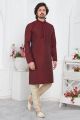 Wine Jaquard Silk Brocade Kurta (NMK-7747)