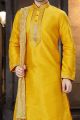 Yellow Art Dupion Regular Kurta Pajama (NMK-3757)