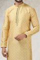 Yellow Art Silk Indian Kurta Pajama (NMK-5849)