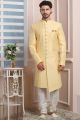 Yellow Art Silk Mens Indo Western (NMK-6205)