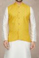 Yellow Art Silk Mens Nehru Jacket (NMK-6958)