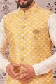 Yellow Art Silk Mens Nehru Jacket (NMK-7989)