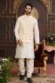 Yellow Art Silk Nehru Jacket for Men (NMK-7956)