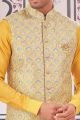 Yellow Art Silk Nehru Jacket (NMK-7988)