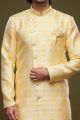 Yellow Banarasi Jaquard Mens Indo Western (NMK-6992)