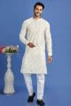 Yellow Cotton Embroidered Kurta Pajama (NMK-7522)