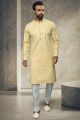 Yellow Cotton Mens Kurta Pajama (NMK-6146)