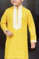 Yellow Cotton Printed Kurta for Boys (NKK-775)