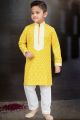 Yellow Cotton Printed Kurta for Boys (NKK-775)