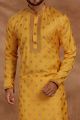 Yellow Cotton Printed Kurta Pajama (NMK-5484)