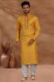 Yellow Cotton Printed Kurta Pajama (NMK-5484)