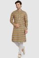 Yellow Cotton Printed Kurta Pajama (NMK-5724)