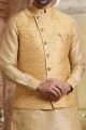 Yellow, Dark Gold Art Banarasi Silk Nehru Jacket (NMK-5631)