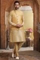 Yellow, Dark Gold Art Banarasi Silk Nehru Jacket (NMK-5631)