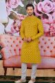 Yellow Fancy Cotton Mens Kurta Pajama(NMK-4611)