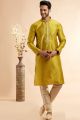 Yellow Jaquard Art Silk Kurta Pajama (NMK-7907)