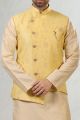 Yellow Jaquard Banarasi Silk Nehru Jacket (NMK-5202)