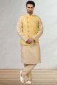 Yellow Jaquard Banarasi Silk Nehru Jacket (NMK-5202)