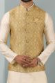 Yellow Jaquard Banarasi Silk Nehru Jacket (NMK-5864)