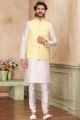 Yellow Jaquard Banarasi Silk Nehru Jacket (NMK-7459)